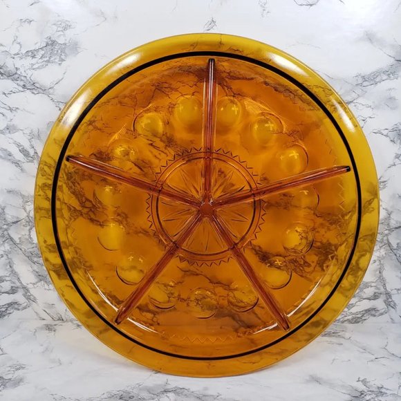 Rare 14" Indiana Amber Kings Crown Thumbprint Serving Tray Vintage - Picture 3 of 6